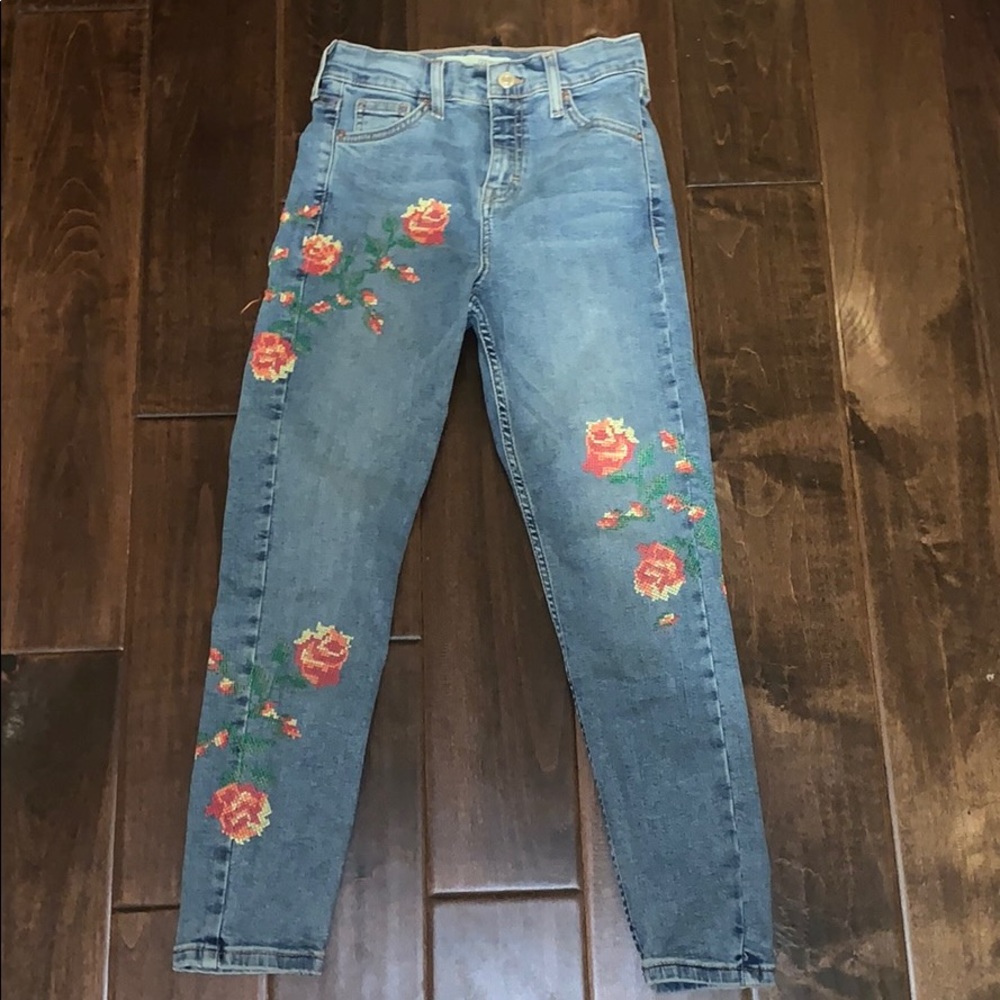 Topshop Floral Cropped Petite Jeans